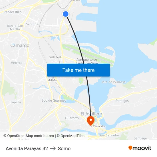 Avenida Parayas 32 to Somo map