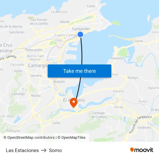 Las Estaciones to Somo map