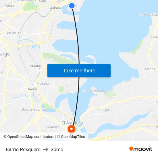 Barrio Pesquero to Somo map