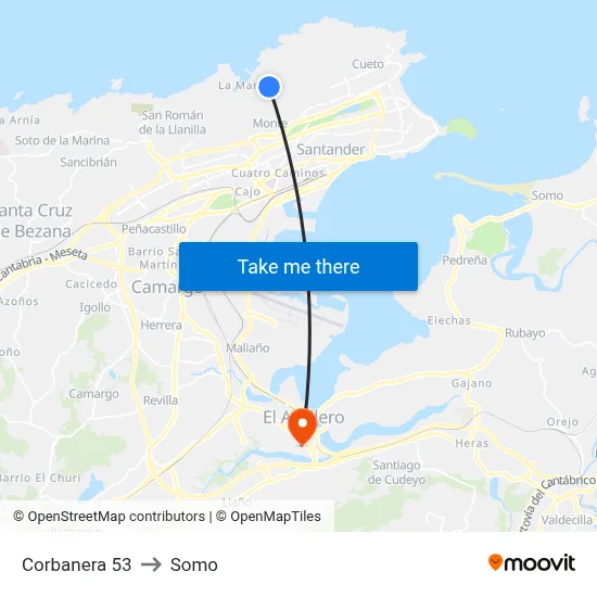 Corbanera 53 to Somo map