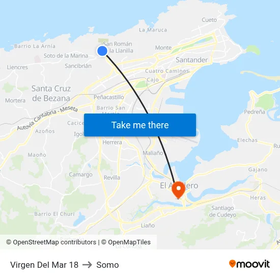 Virgen Del Mar 18 to Somo map