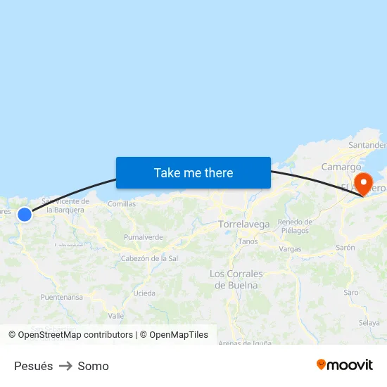 Pesués to Somo map