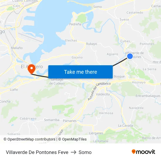 Villaverde De Pontones Feve to Somo map