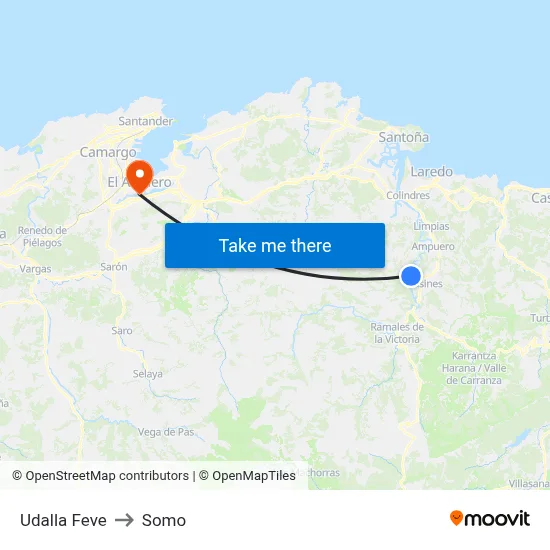 Udalla Feve to Somo map