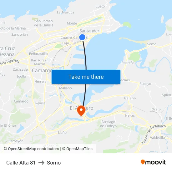 Calle Alta 81 to Somo map