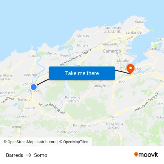 Barreda to Somo map