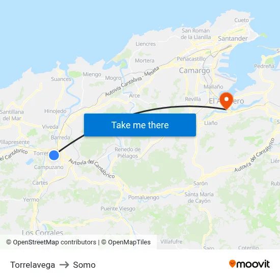 Torrelavega to Somo map