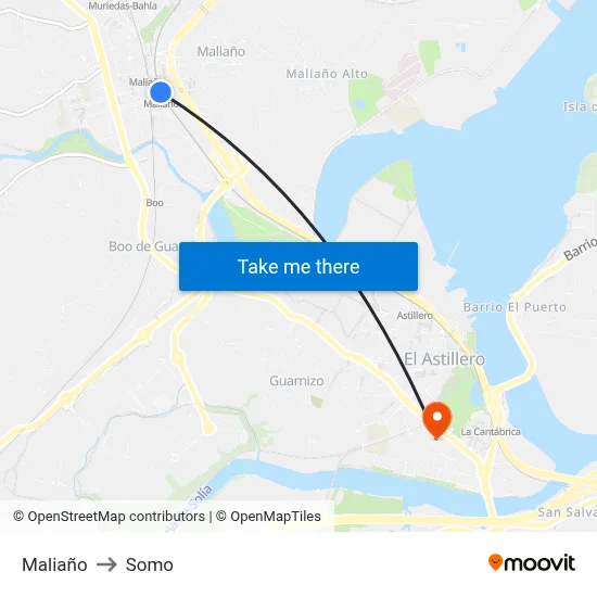 Maliaño to Somo map