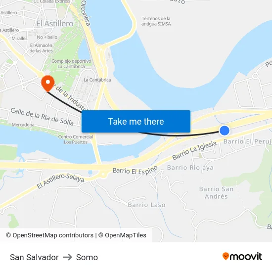 San Salvador to Somo map