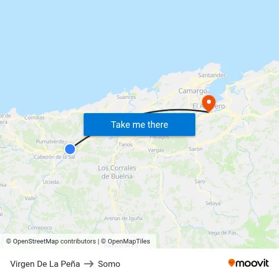 Virgen De La Peña to Somo map