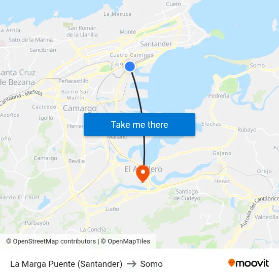 La Marga Puente (Santander) to Somo map