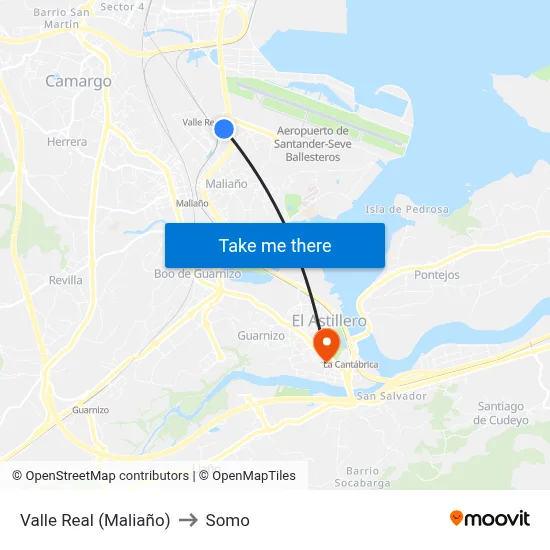 Valle Real (Maliaño) to Somo map