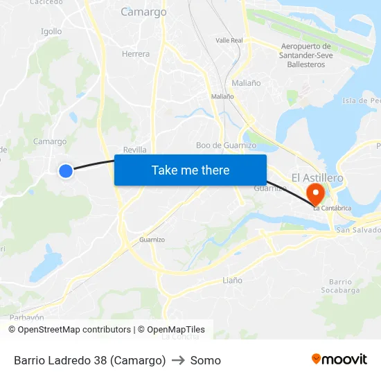 Barrio Ladredo 38 (Camargo) to Somo map