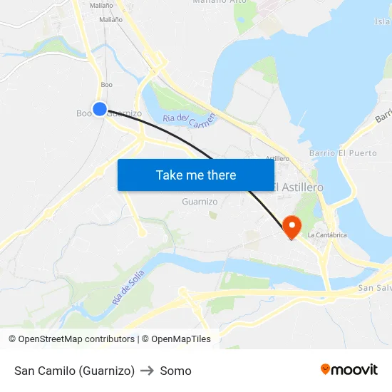 San Camilo (Guarnizo) to Somo map