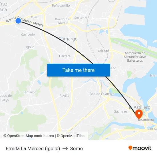 Ermita La Merced (Igollo) to Somo map