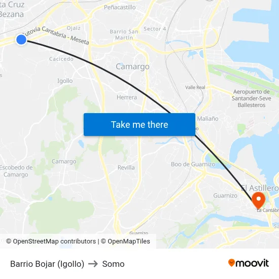 Barrio Bojar (Igollo) to Somo map
