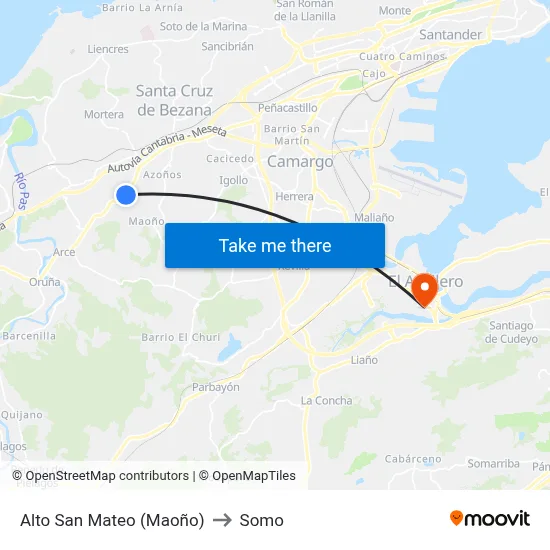 Alto San Mateo (Maoño) to Somo map