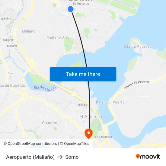 Aeropuerto (Maliaño) to Somo map