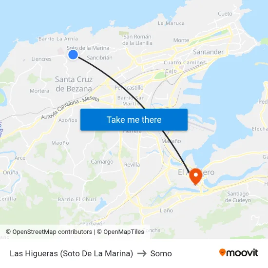 Las Higueras (Soto De La Marina) to Somo map
