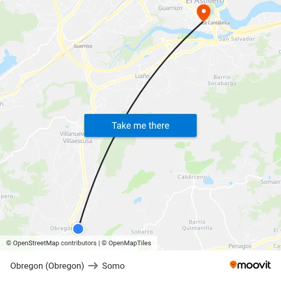 Obregon (Obregon) to Somo map