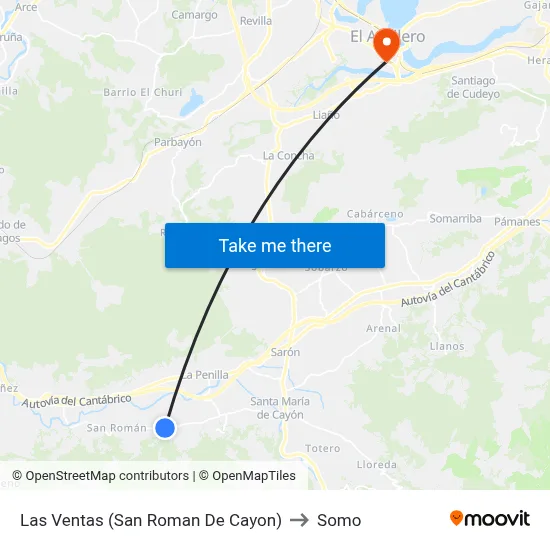Las Ventas (San Roman De Cayon) to Somo map