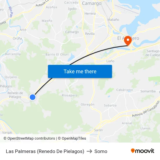 Las Palmeras (Renedo De Pielagos) to Somo map