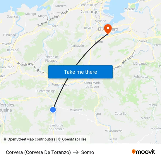 Corvera (Corvera De Toranzo) to Somo map
