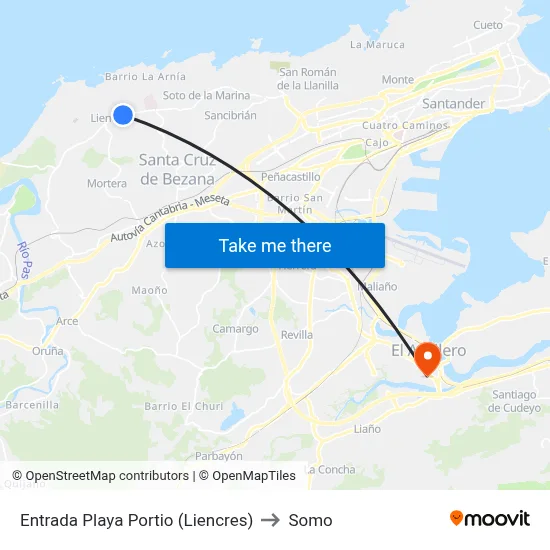 Entrada Playa Portio (Liencres) to Somo map