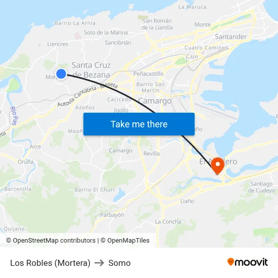 Los Robles (Mortera) to Somo map