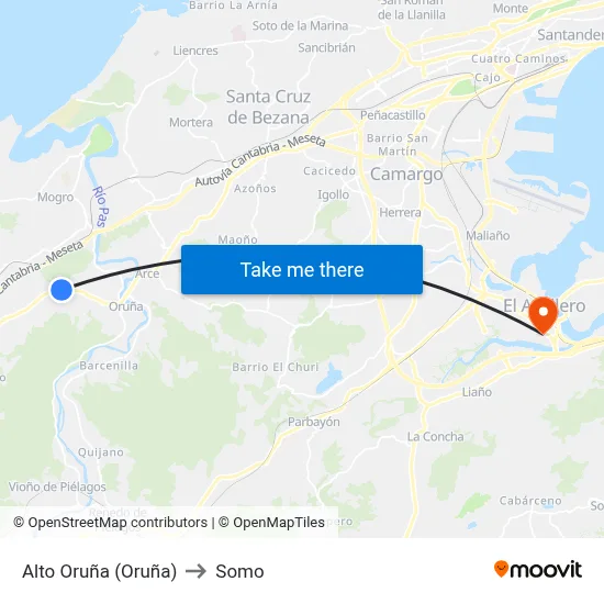 Alto Oruña (Oruña) to Somo map