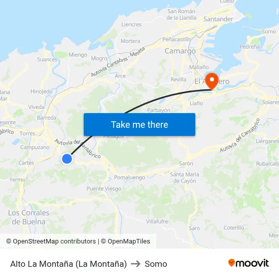 Alto La Montaña (La Montaña) to Somo map