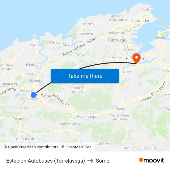 Estacion Autobuses (Torrelavega) to Somo map