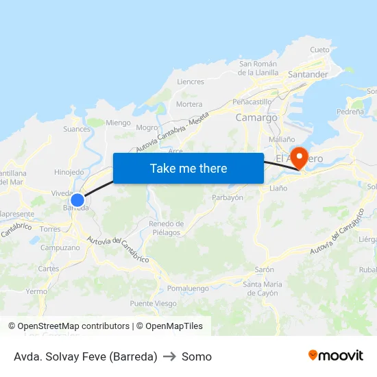 Avda. Solvay Feve (Barreda) to Somo map