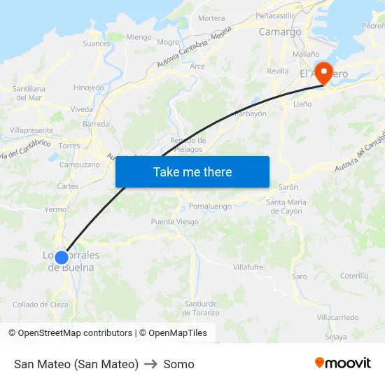 San Mateo (San Mateo) to Somo map