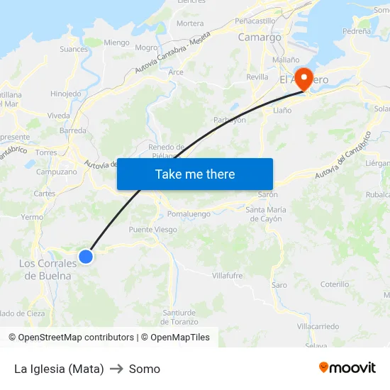 La Iglesia (Mata) to Somo map