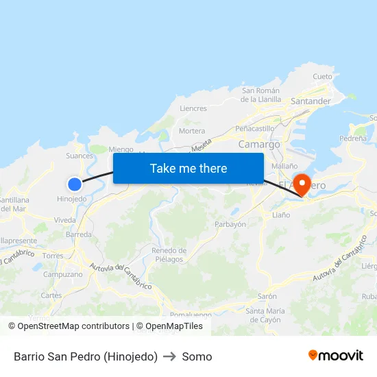 Barrio San Pedro (Hinojedo) to Somo map