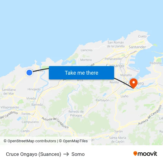 Cruce Ongayo (Suances) to Somo map