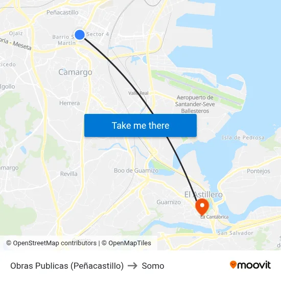 Obras Publicas (Peñacastillo) to Somo map