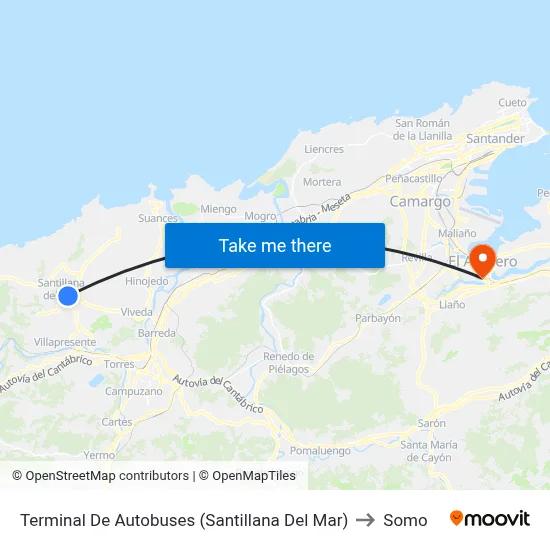 Terminal De Autobuses (Santillana Del Mar) to Somo map