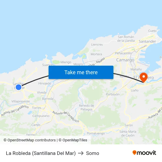 La Robleda (Santillana Del Mar) to Somo map