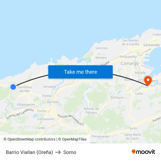 Barrio Viallan (Oreña) to Somo map