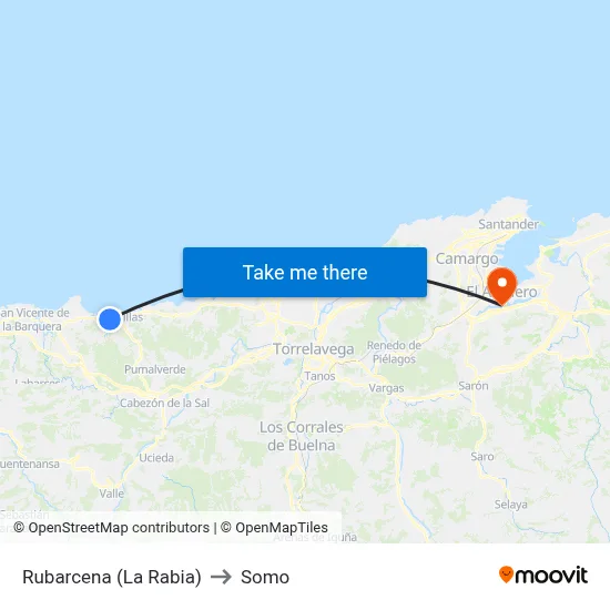 Rubarcena (La Rabia) to Somo map