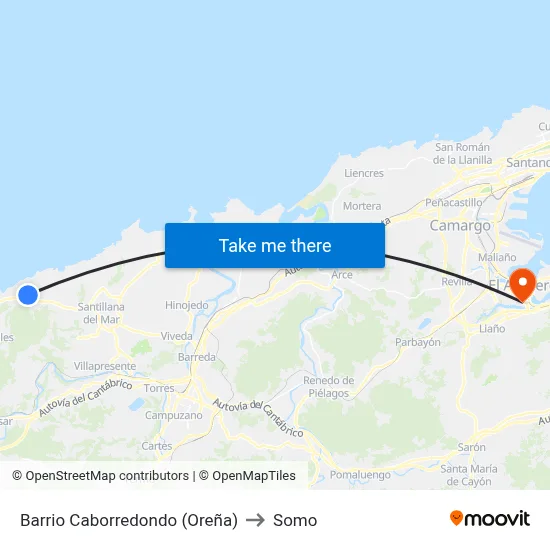 Barrio Caborredondo (Oreña) to Somo map