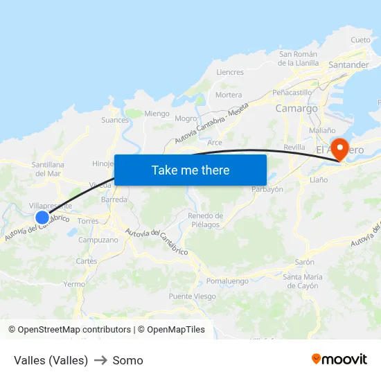 Valles (Valles) to Somo map