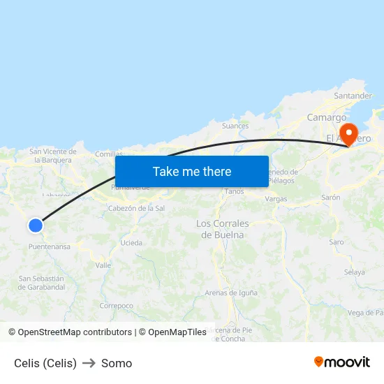 Celis (Celis) to Somo map