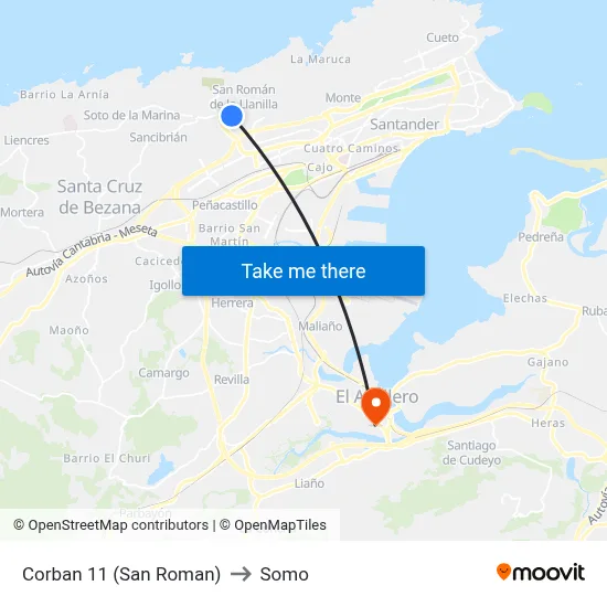 Corban 11 (San Roman) to Somo map