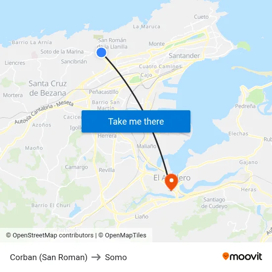 Corban (San Roman) to Somo map