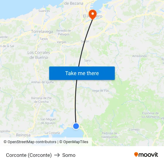 Corconte (Corconte) to Somo map