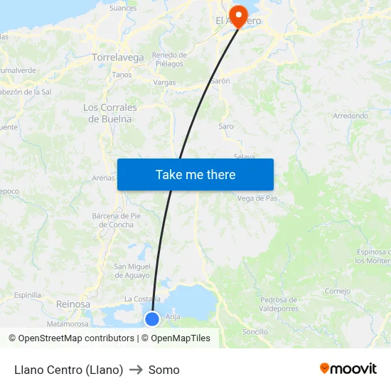 Llano Centro (Llano) to Somo map