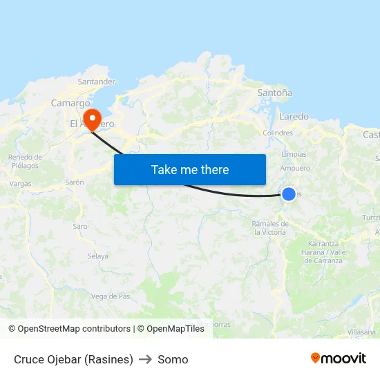 Cruce Ojebar (Rasines) to Somo map